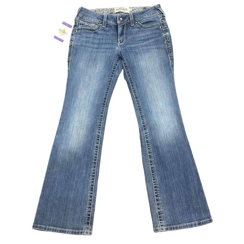 Ariat Womens 29S REAL Spitfire Original Bootcut Jeans Mid Rise Embroidered